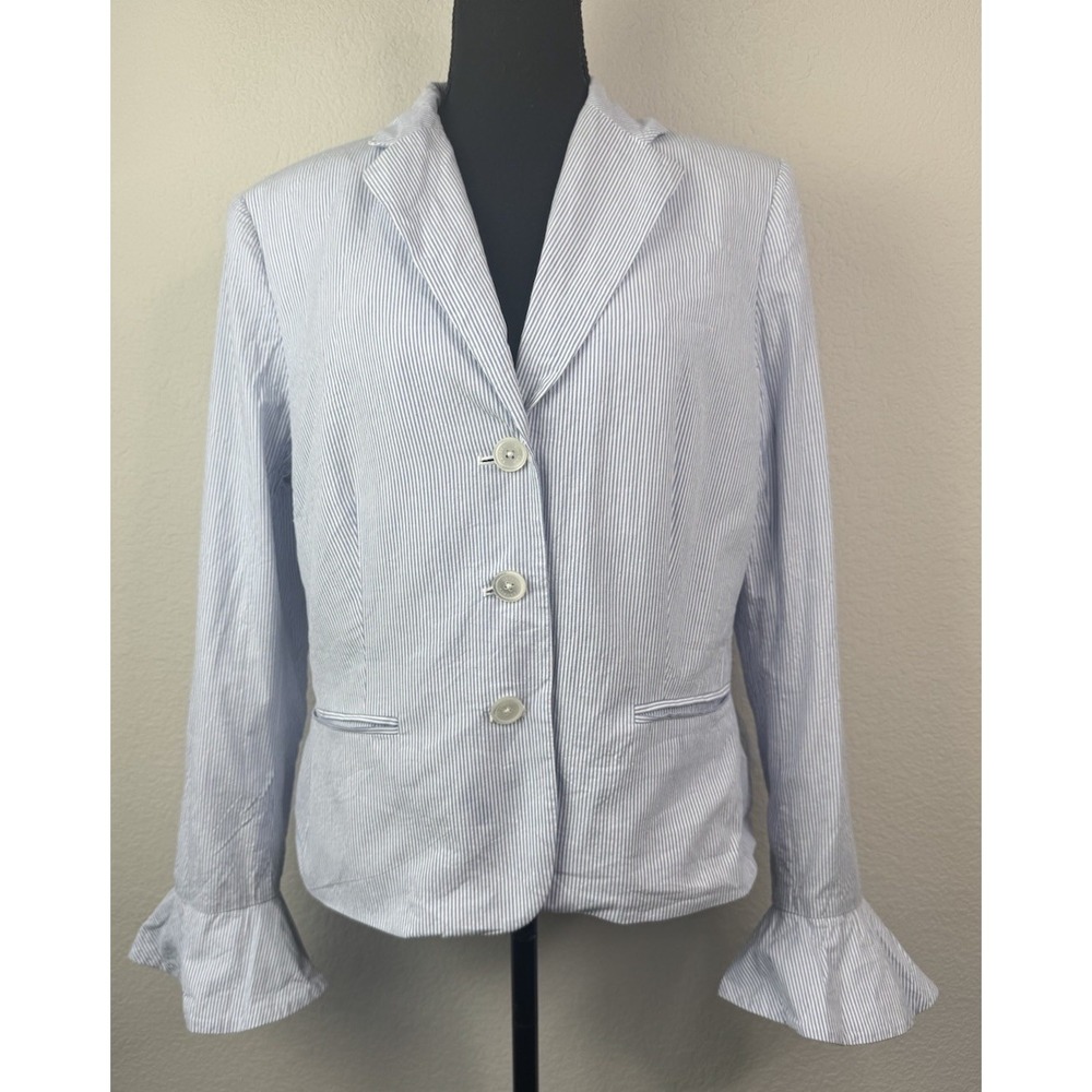 Lauren Ralph Lauren Womens Blazer Sz 14 Blue White Stripe Cotton Jacket Romantic